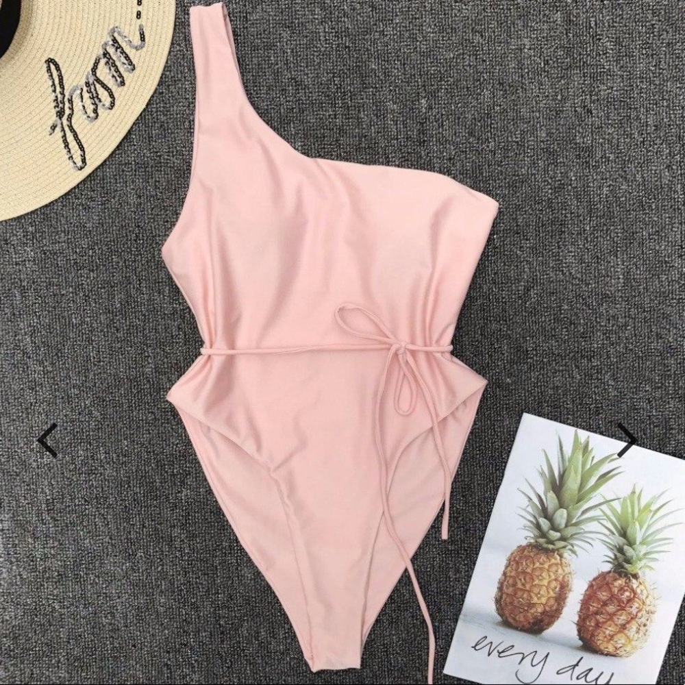 Haute Swimwear Pink One-shoulder One-piece